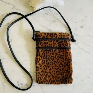 Vintage suede leather animal print crossbody bag